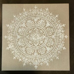 Tableau carré en lin, déco mandala blanc