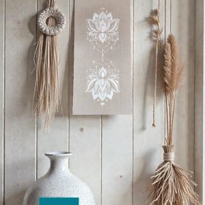 Tableau en lin, décor double lotus blanc