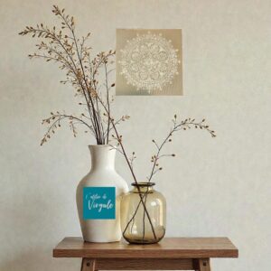 Tableau carré en lin déco mandala blanc