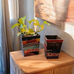 Pot en bois déco "collage papier" grand format