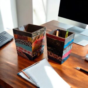 Pot en bois déco " collage papier " moyen format