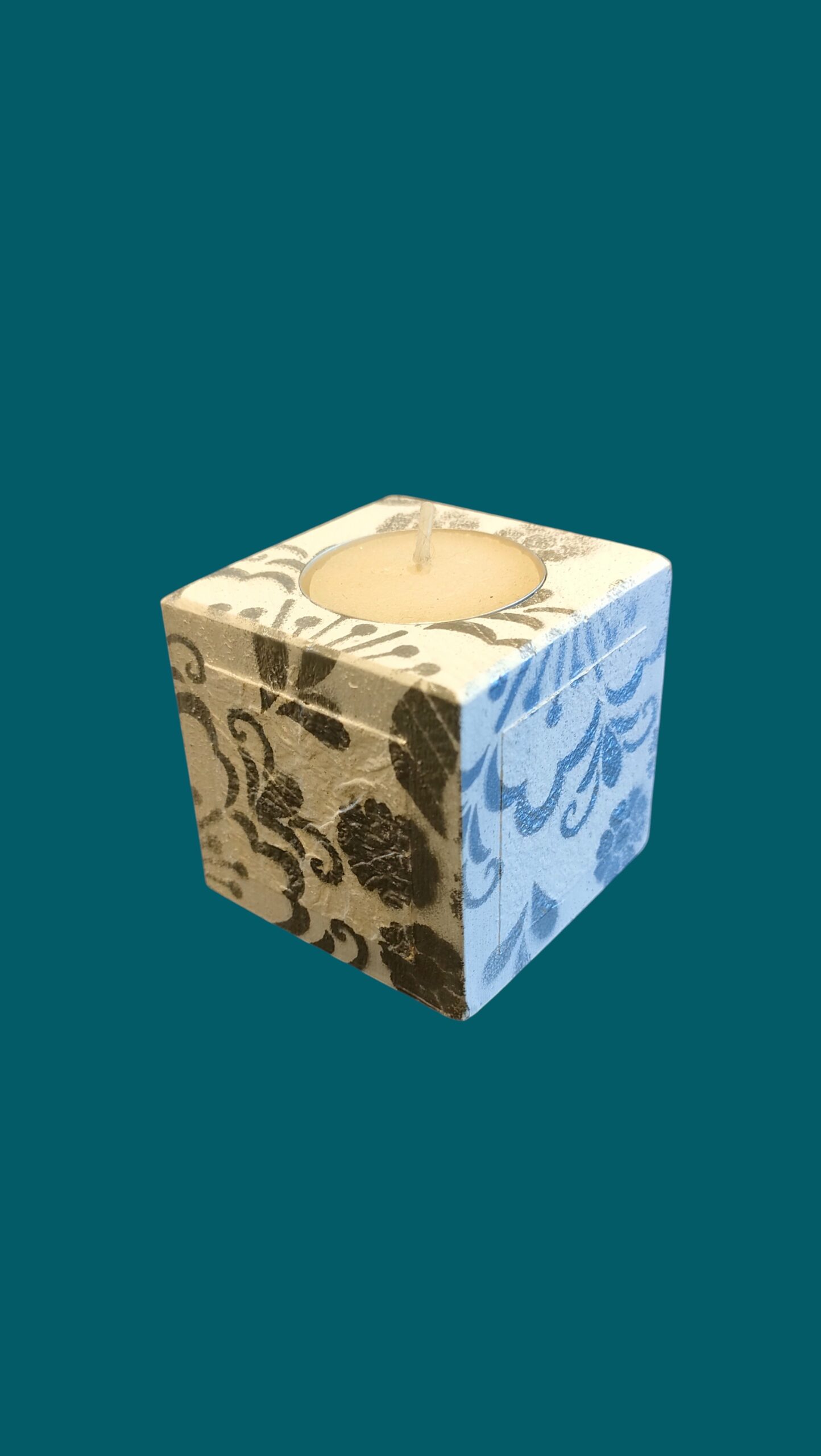 Petit bougeoir carré blanc et argent – Image 3